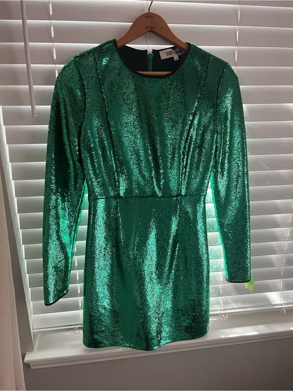Diane Von Furstenberg Emerald Green Sequin Long-Sleeve Mini Dress